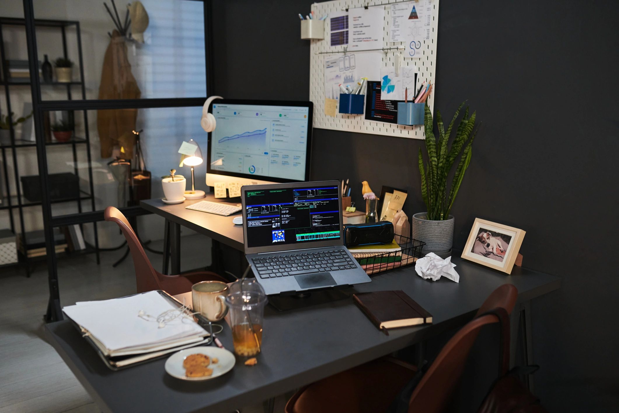 Business software dashboard on modern office workstation
